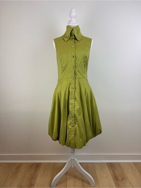Frank Lyman Bubble Hem Dress Chartreuse Green Belted Made in Canada Size 12